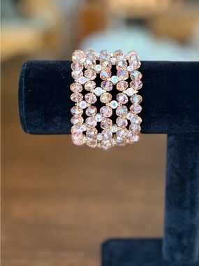 Rose Pink Multi-Row Crystal Stretch Bracelet